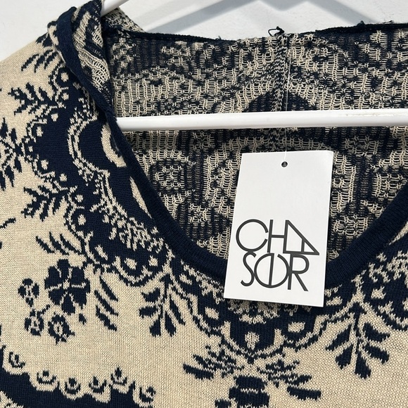 Chaser sample fringe hoodie poncho English tea time sweater navy cream new - Picture 2 of 6